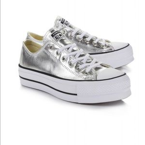 Converse Metallic Shiny Silver Platform Low Top